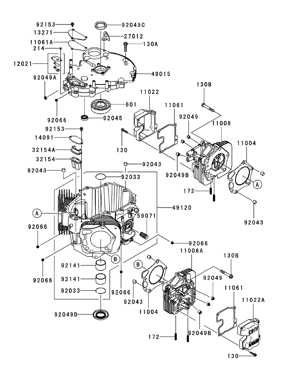 Fx1000v-As00 Cylinder Crankcase Diagram and Parts List for M72-KW 53AI8CTZ750-37HP-OHV Cub Cadet Lawn Tractor
